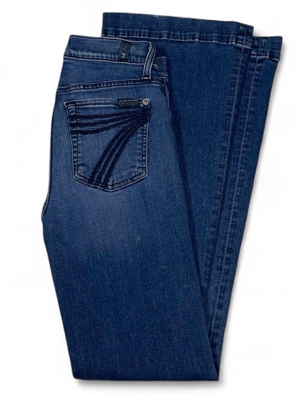 7 For All Mankind DOJO Tailorless Flare Blue Jeans Women’s Size 24 L31 Black 7s